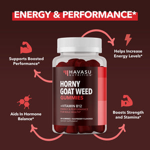 Horny Goat Weed Gummies, Raspberry Flavor, 60ct - Havasu Nutrition