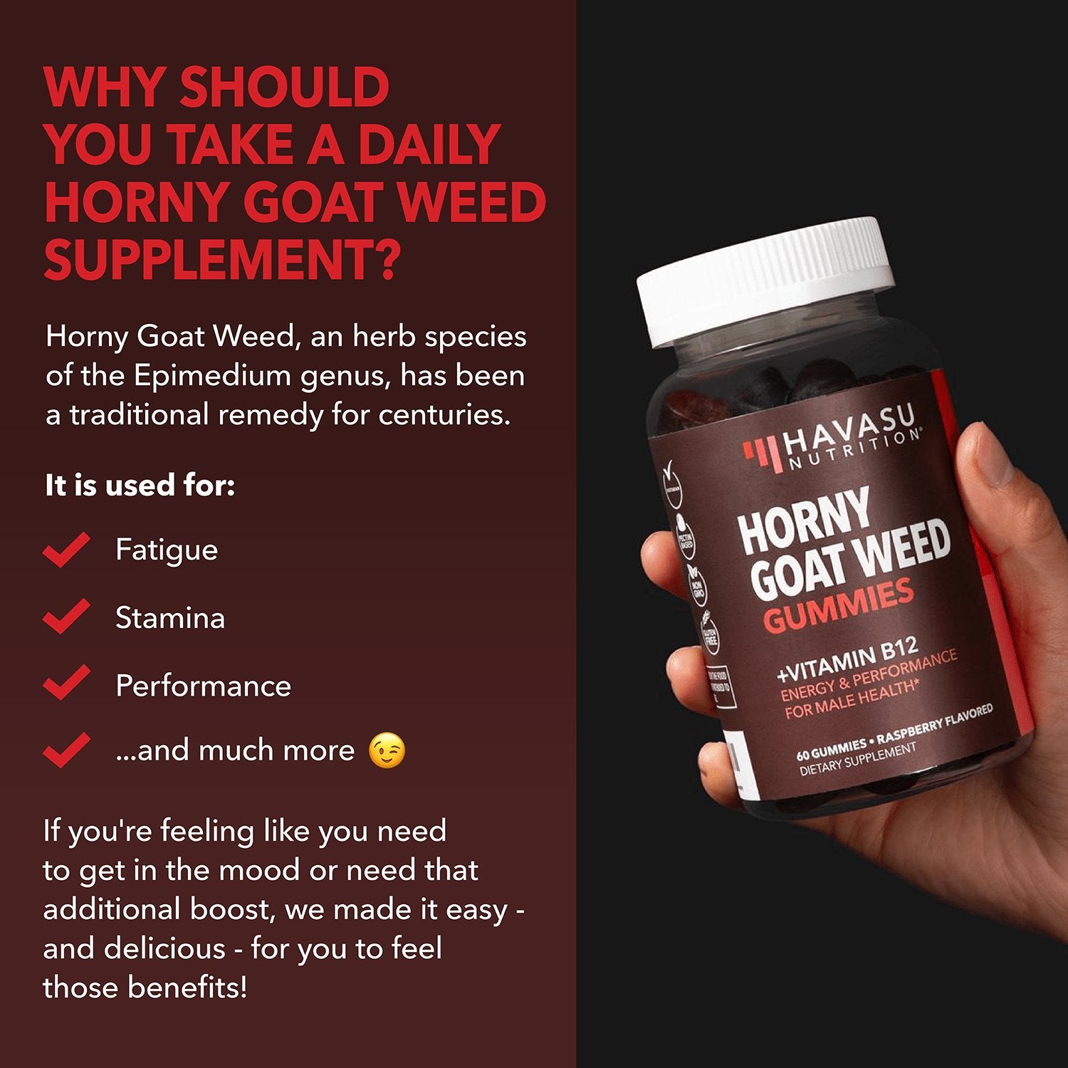 Horny Goat Weed Gummies, Raspberry Flavor, 60ct - Havasu Nutrition