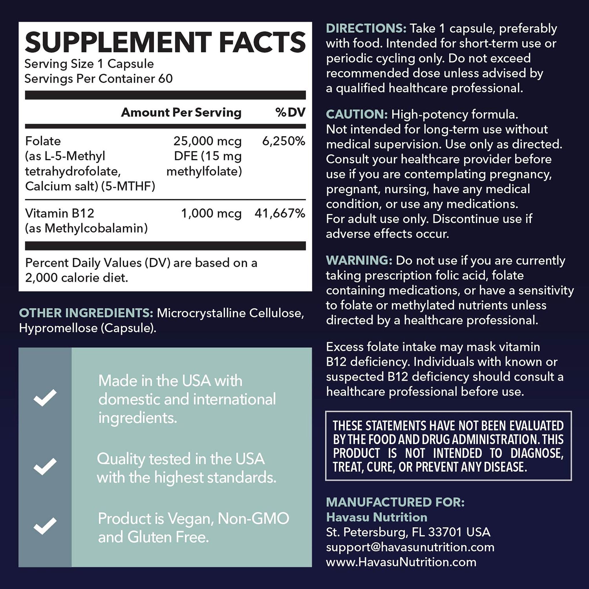 5-MTHF (5-Methyltetrahydrofolate) Capsules, 60ct - Havasu Nutrition