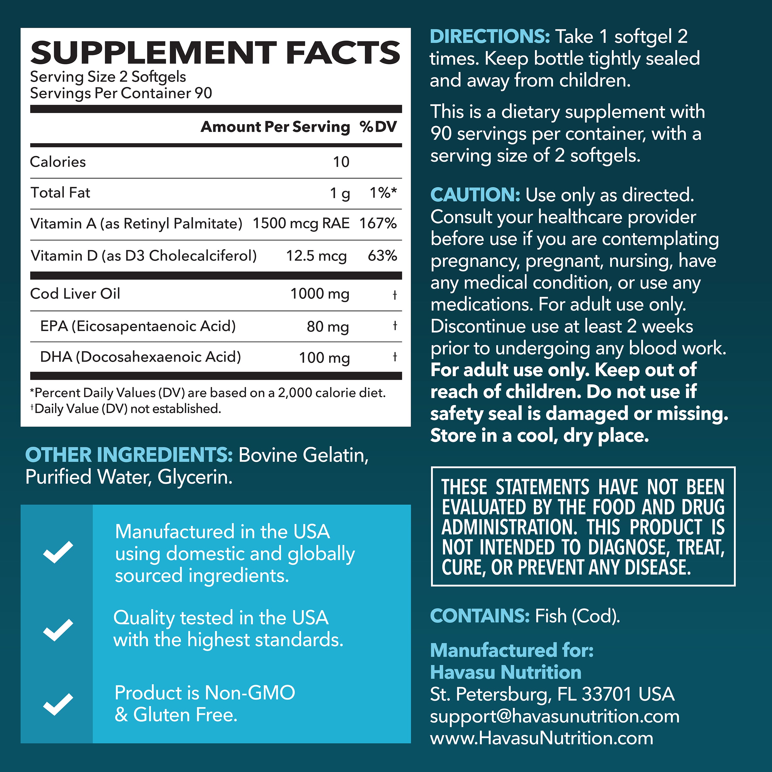 Cod Liver Oil Softgels, 180ct