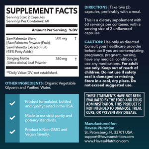Saw Palmetto + Nettle Capsules, 120ct