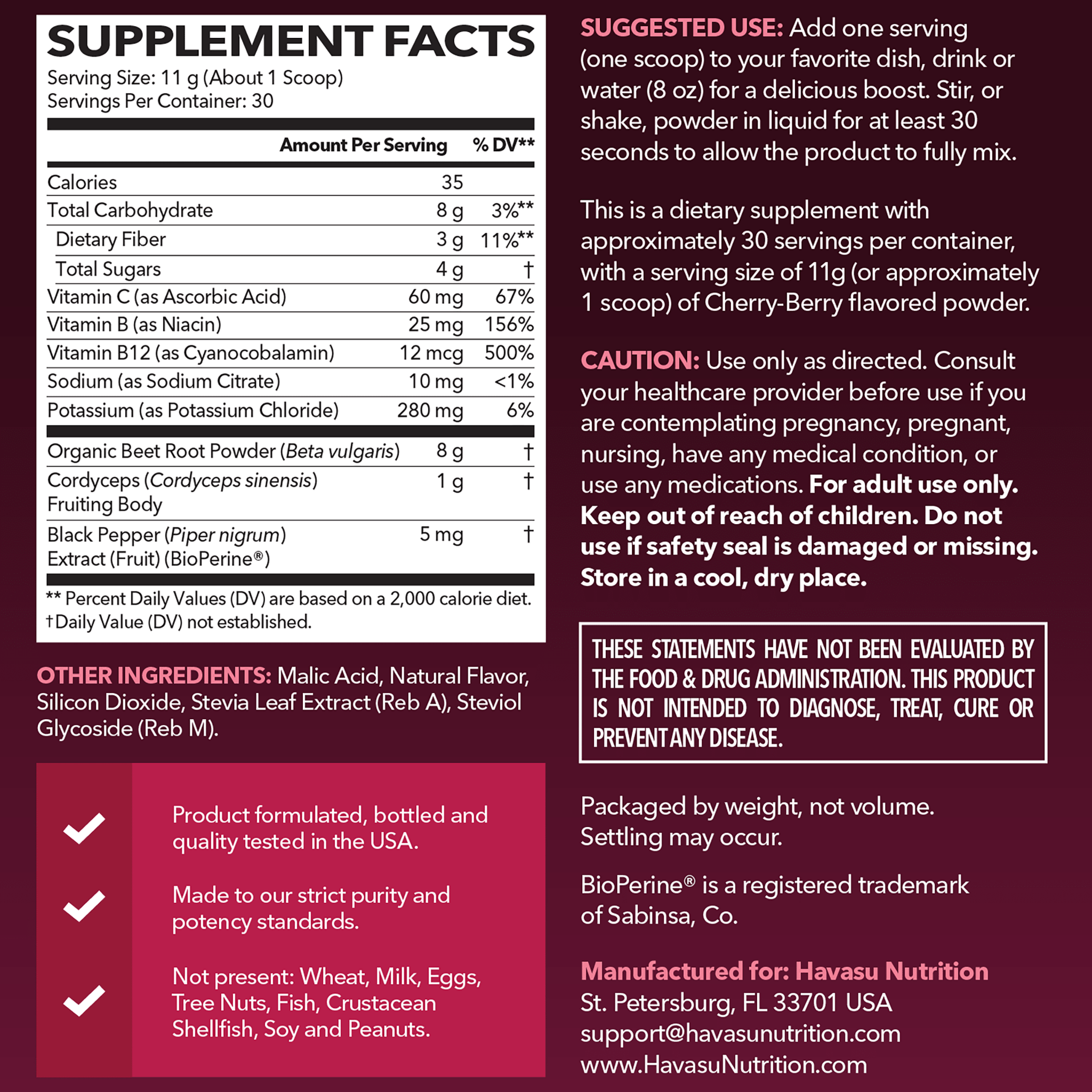 Beet Root Powder, Black Cherry - Havasu Nutrition