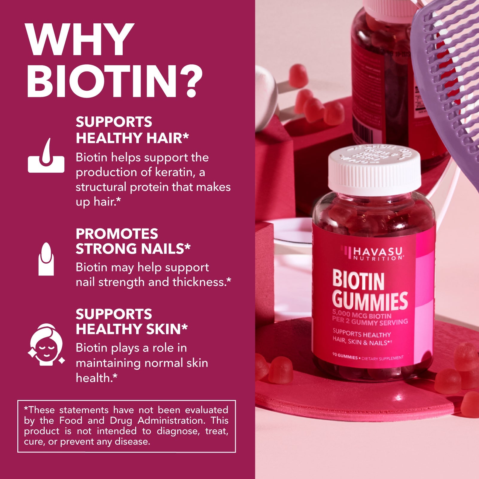 Biotin Gummies, Strawberry, 90ct - Havasu Nutrition