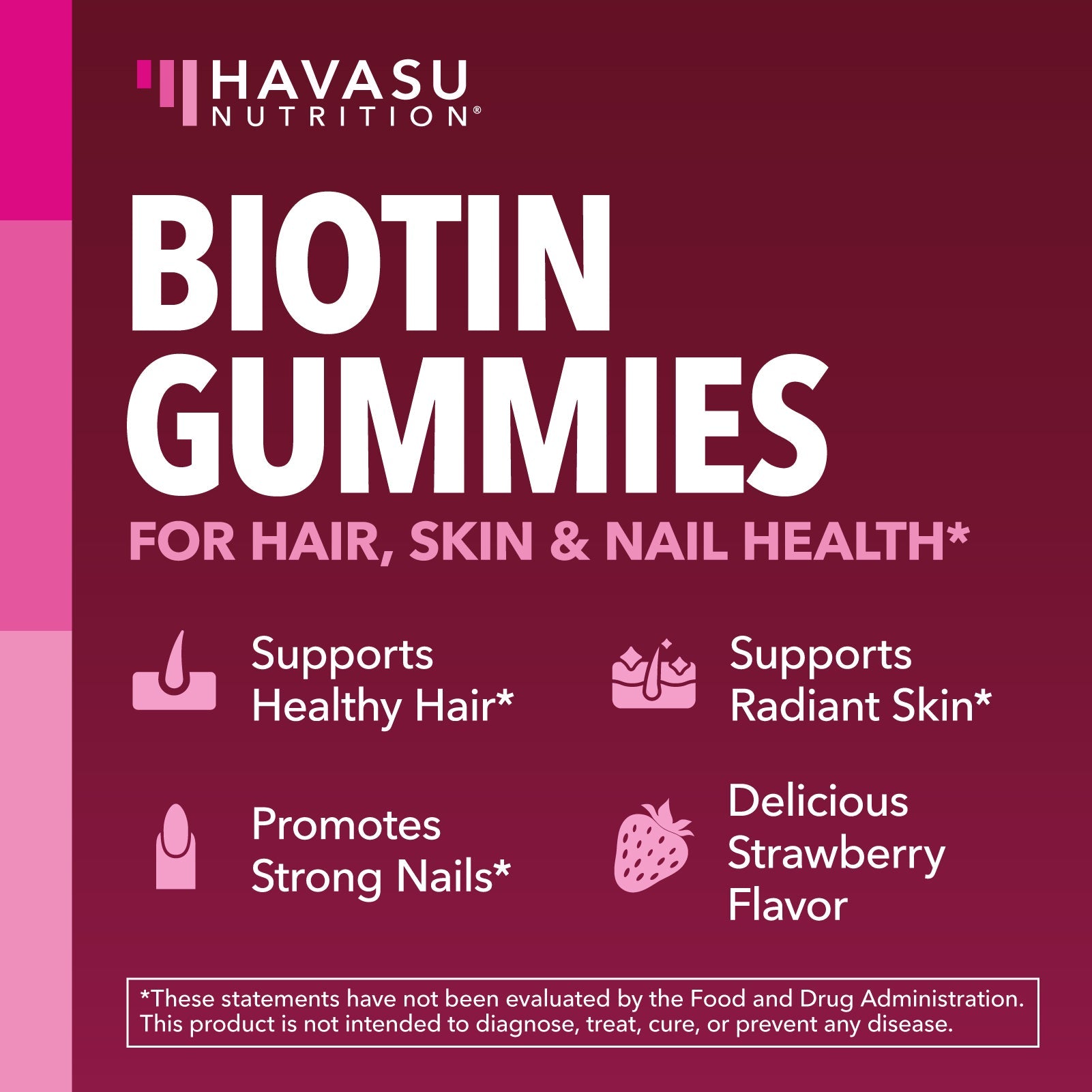 Biotin Gummies, Strawberry, 90ct - Havasu Nutrition