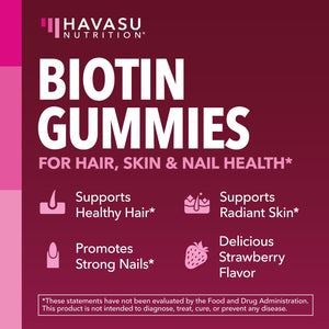 Biotin Gummies, Strawberry, 90ct - Havasu Nutrition