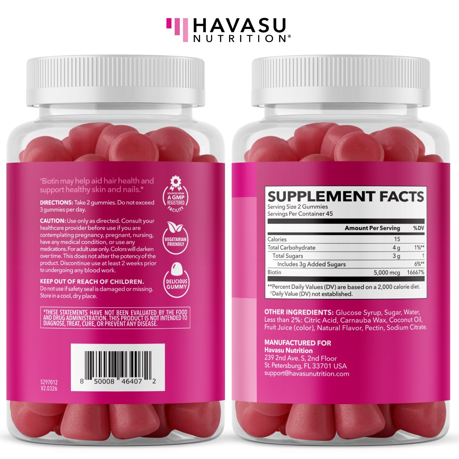 Biotin Gummies, Strawberry, 90ct - Havasu Nutrition
