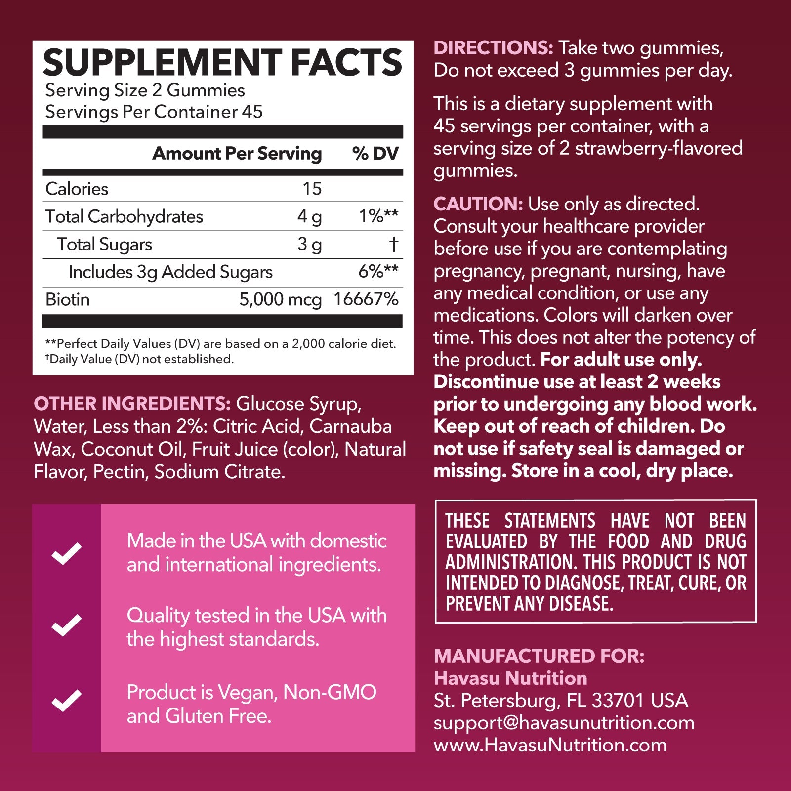 Biotin Gummies, Strawberry, 90ct - Havasu Nutrition