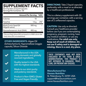 Black Seed Oil + DHA Liquid Capsules, 60 ct - Havasu Nutrition
