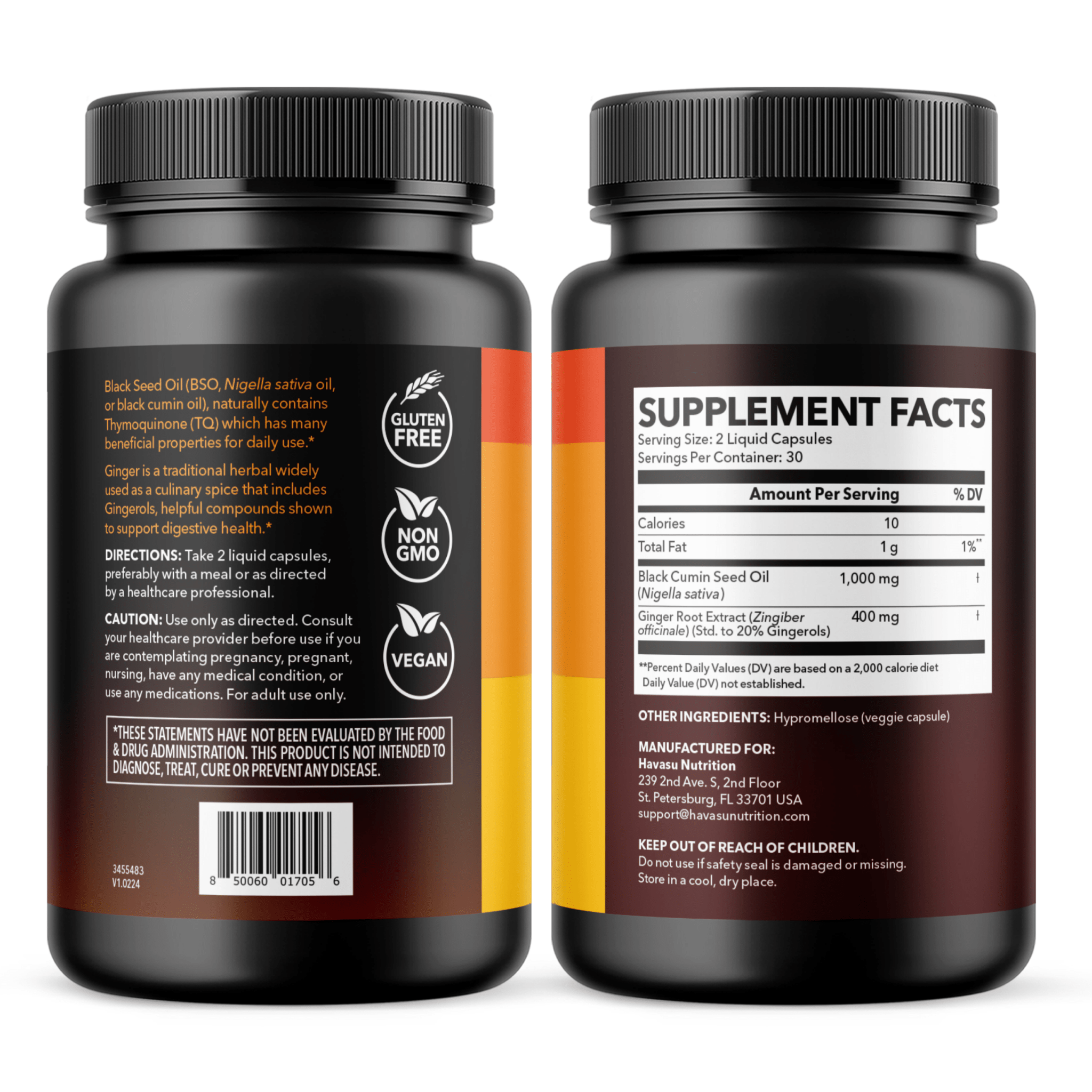 Black Seed Oil + Ginger Liquid Capsules, 60ct - Havasu Nutrition