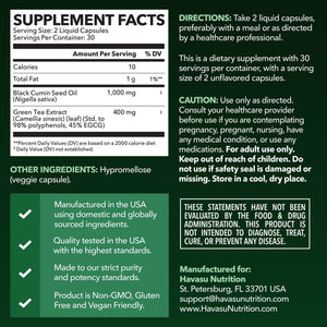 Black Seed Oil + Green Tea Liquid Capsules, 60ct - Havasu Nutrition