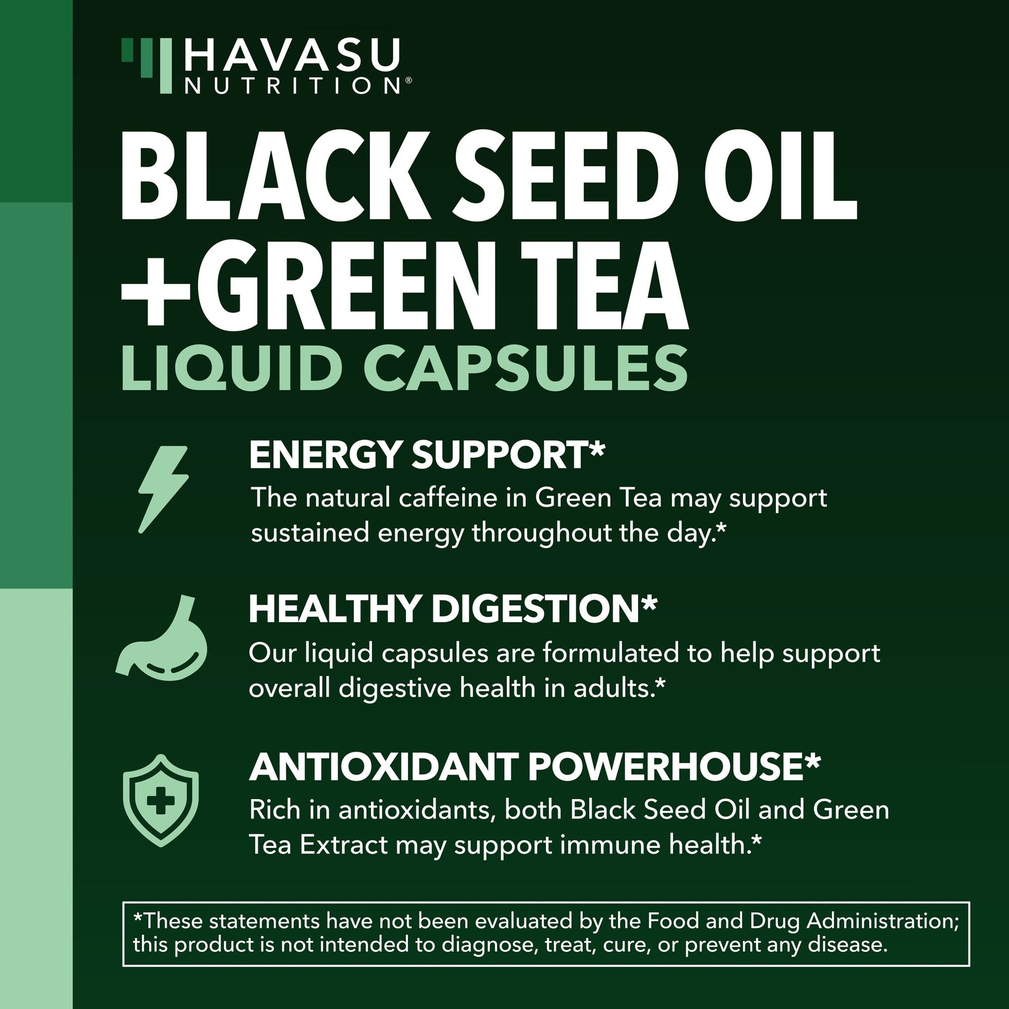 Black Seed Oil + Green Tea Liquid Capsules, 60ct - Havasu Nutrition