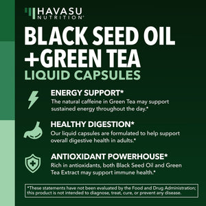 Black Seed Oil + Green Tea Liquid Capsules, 60ct - Havasu Nutrition