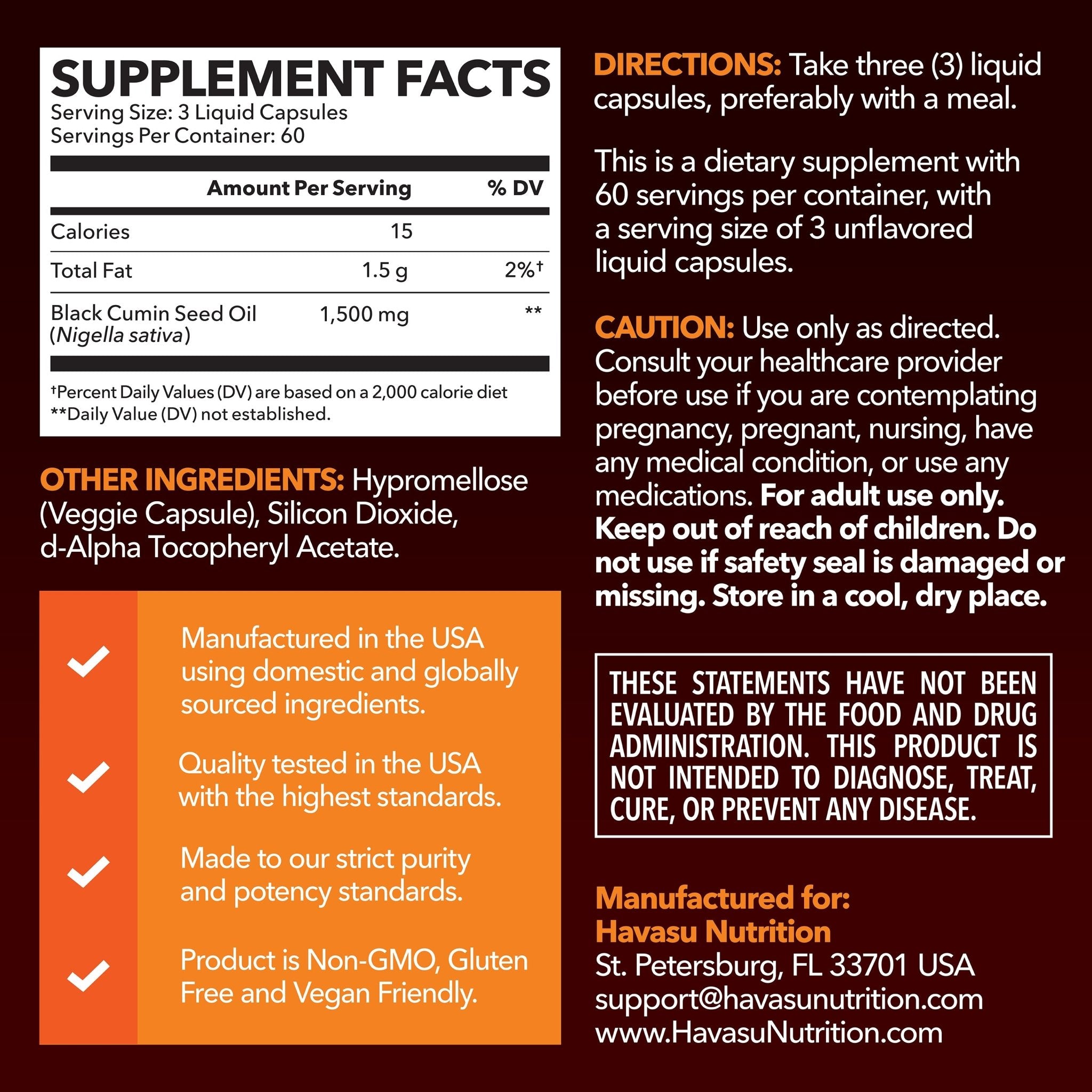 Black Seed Oil Liquid Capsules, 180ct - Havasu Nutrition