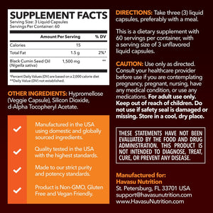 Black Seed Oil Liquid Capsules, 180ct - Havasu Nutrition