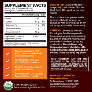 Black Seed Oil Liquid, Unflavored, 8 fl oz - Havasu Nutrition
