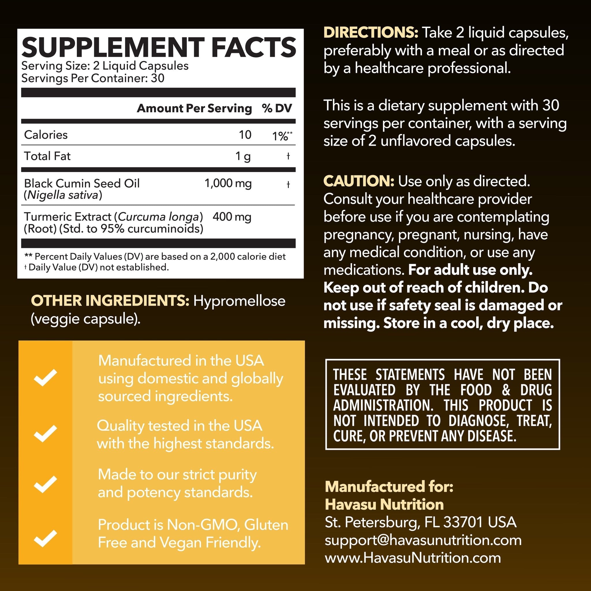 Black Seed Oil + Turmeric Liquid Capsules, 60ct - Havasu Nutrition