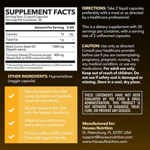 Black Seed Oil + Turmeric Liquid Capsules, 60ct - Havasu Nutrition