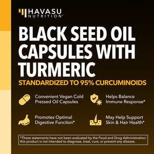 Black Seed Oil + Turmeric Liquid Capsules, 60ct - Havasu Nutrition