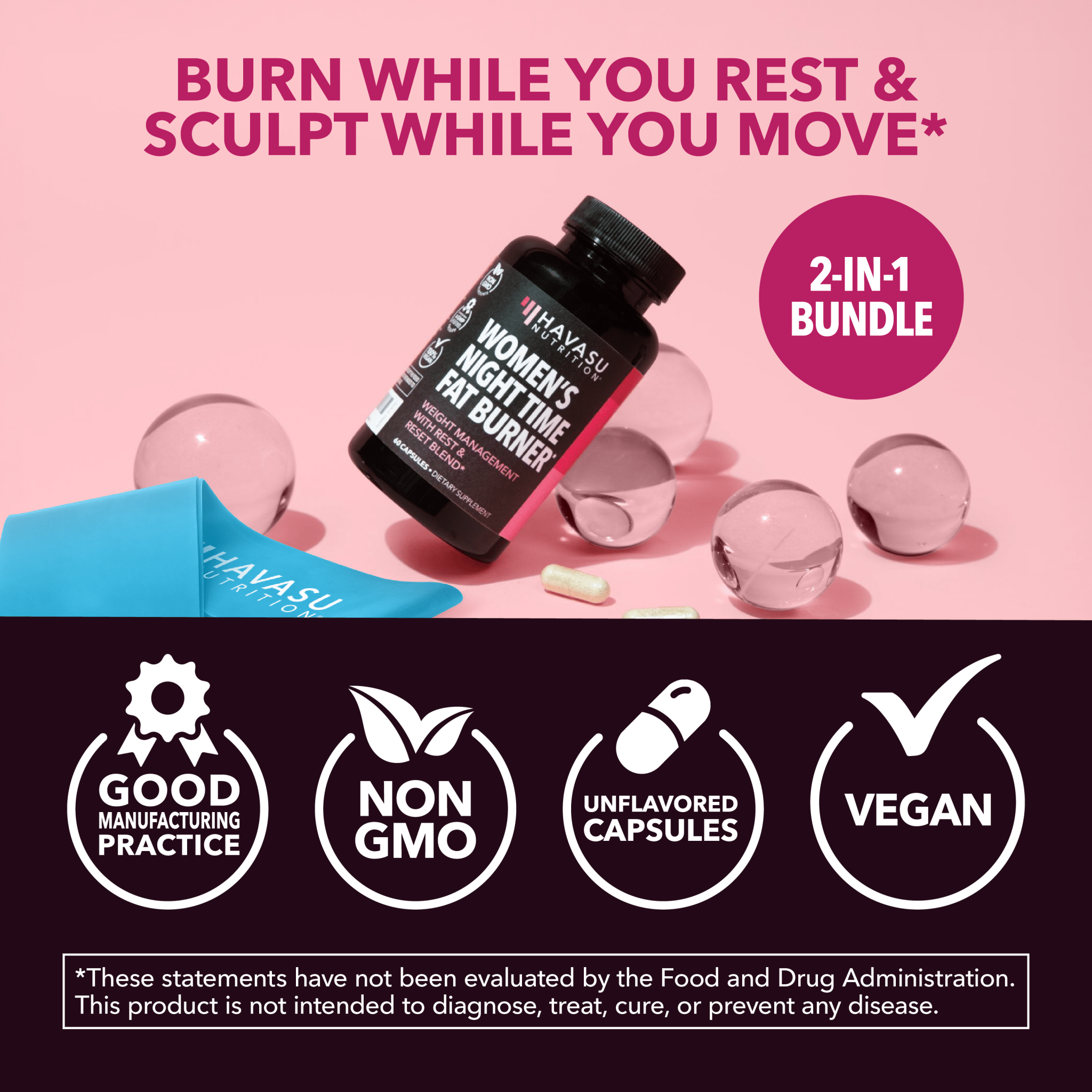 Burn & Band Reset Bundle, Nighttime Fat Burner for Women with Resistance Booty Bands - Havasu Nutrition