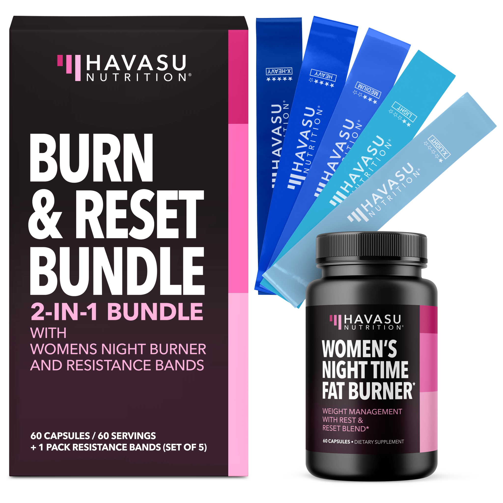 Burn & Band Reset Bundle, Nighttime Fat Burner for Women with Resistance Booty Bands - Havasu Nutrition