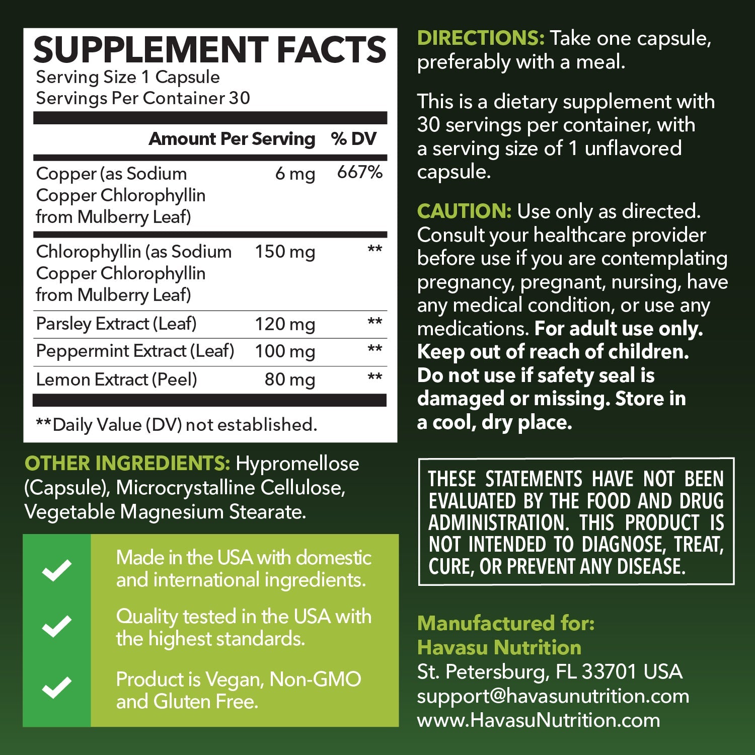 Chlorophyll Capsules, 30ct - Havasu Nutrition