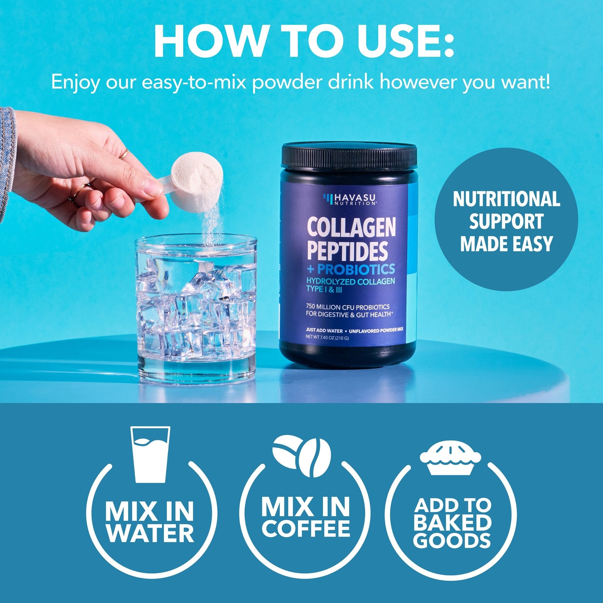 Collagen Peptide Powder + Probiotics, 210gm - Havasu Nutrition