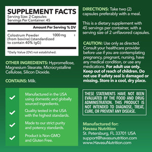 Colostrum Capsules, 40% IgG, 90 Count - Havasu Nutrition
