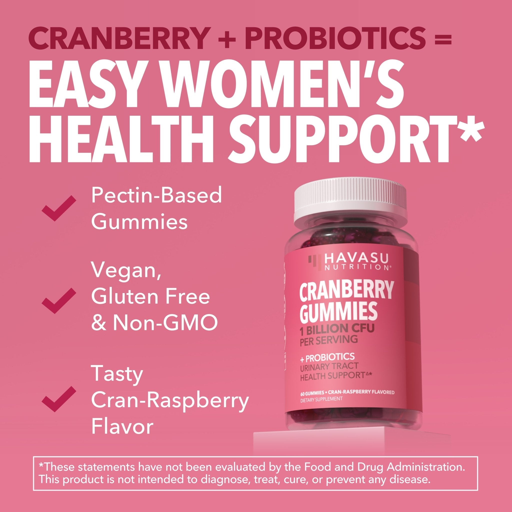 Cranberry Probiotic Gummies, Cran-Raspberry - Havasu Nutrition