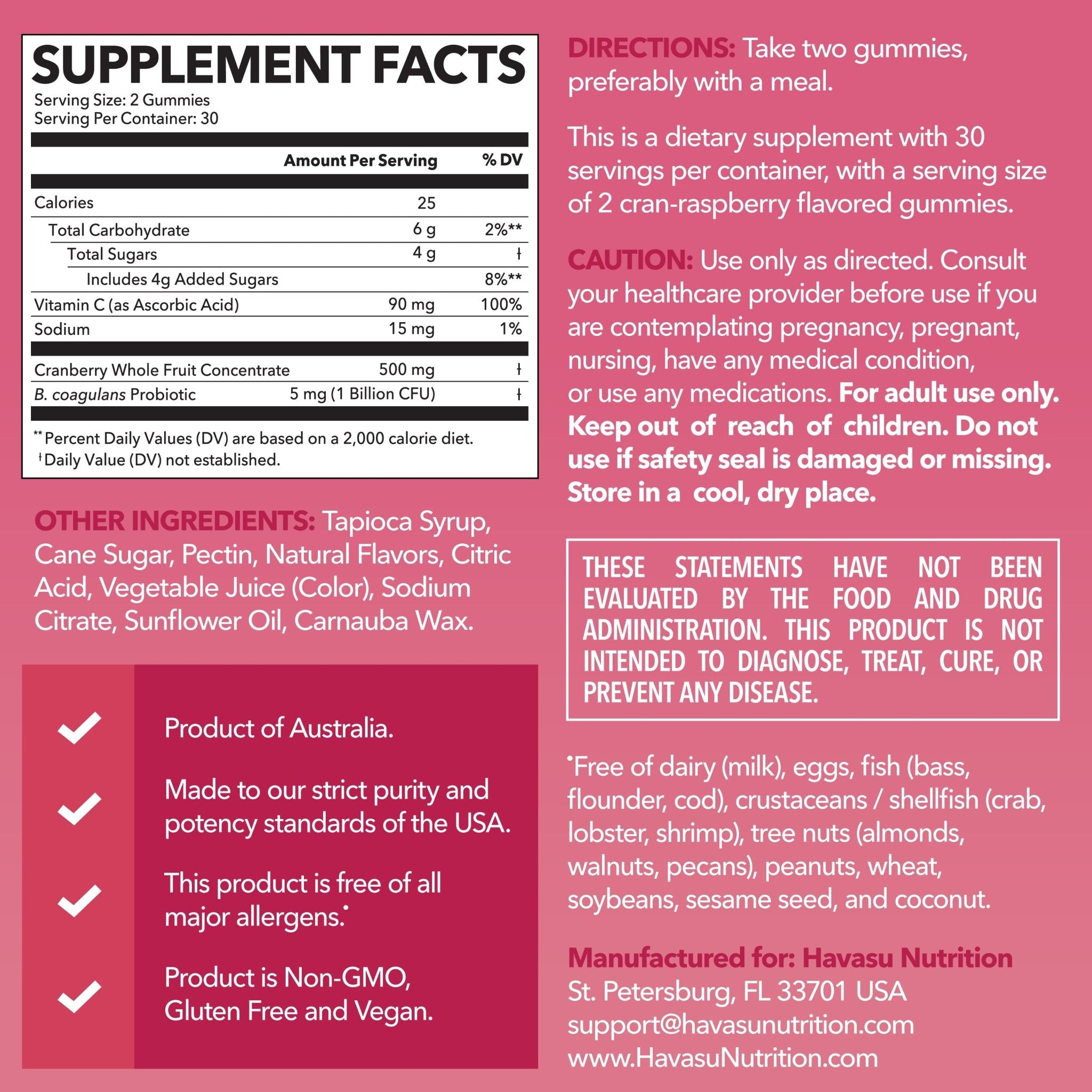 Cranberry Probiotic Gummies, Cran-Raspberry - Havasu Nutrition