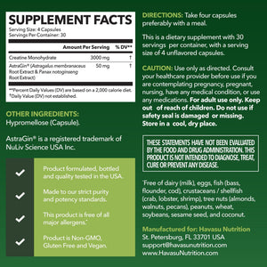 Creatine + AstraGin Capsules, 120ct - Havasu Nutrition