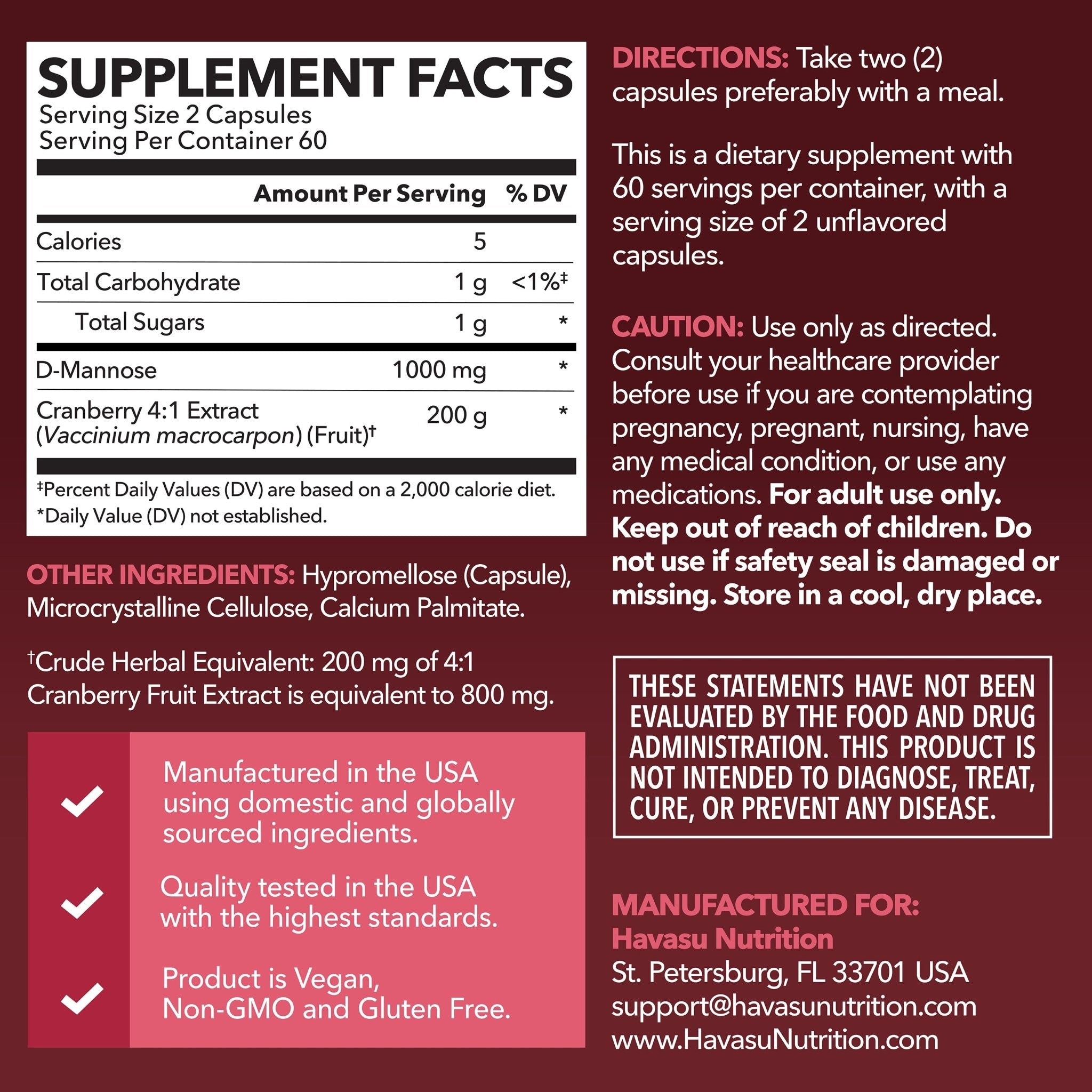 D-Mannose Capsules, 120ct - Havasu Nutrition