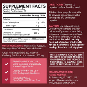 D-Mannose Capsules, 120ct - Havasu Nutrition