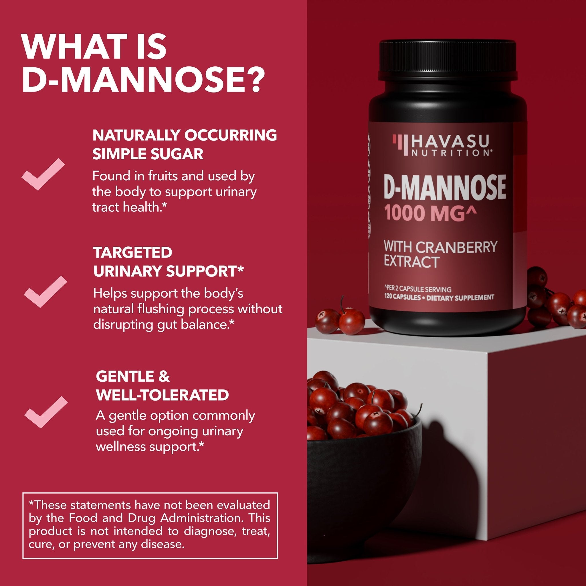 D-Mannose Capsules, 120ct - Havasu Nutrition