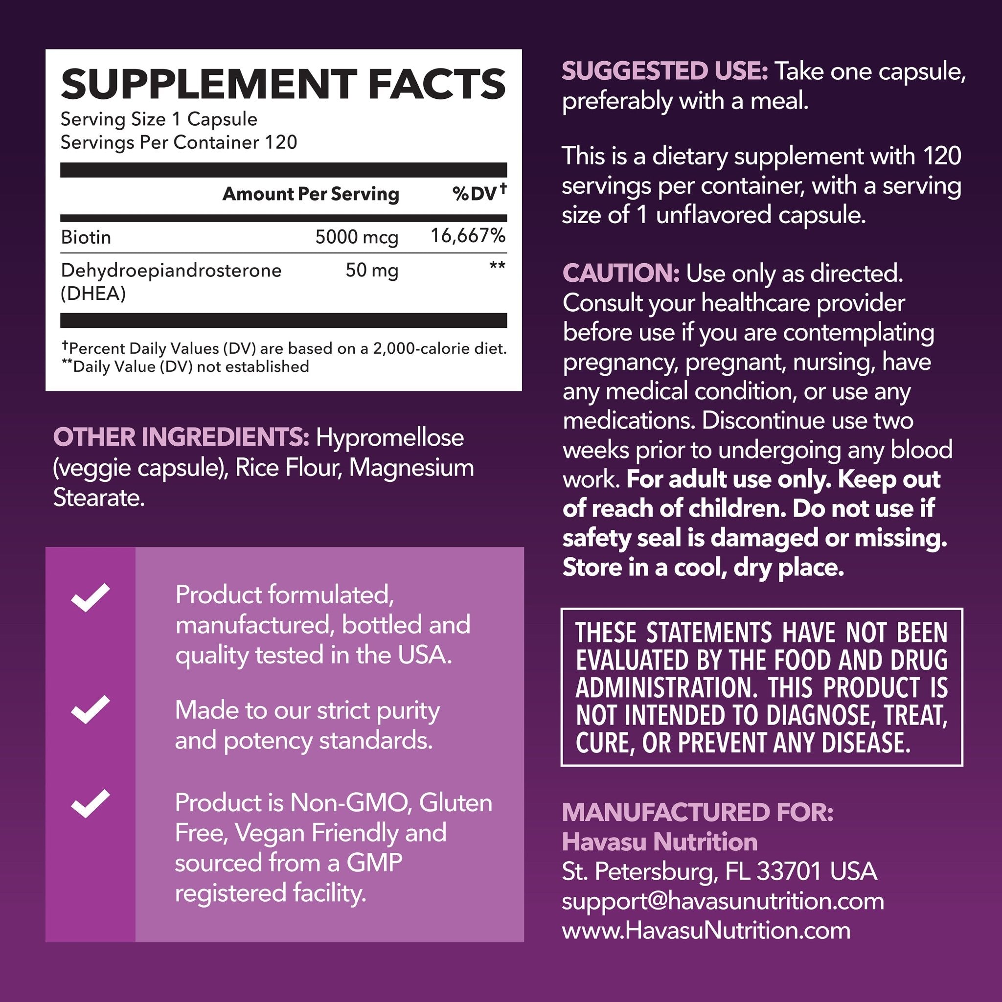 DHEA Capsules for Women, 120ct - Havasu Nutrition