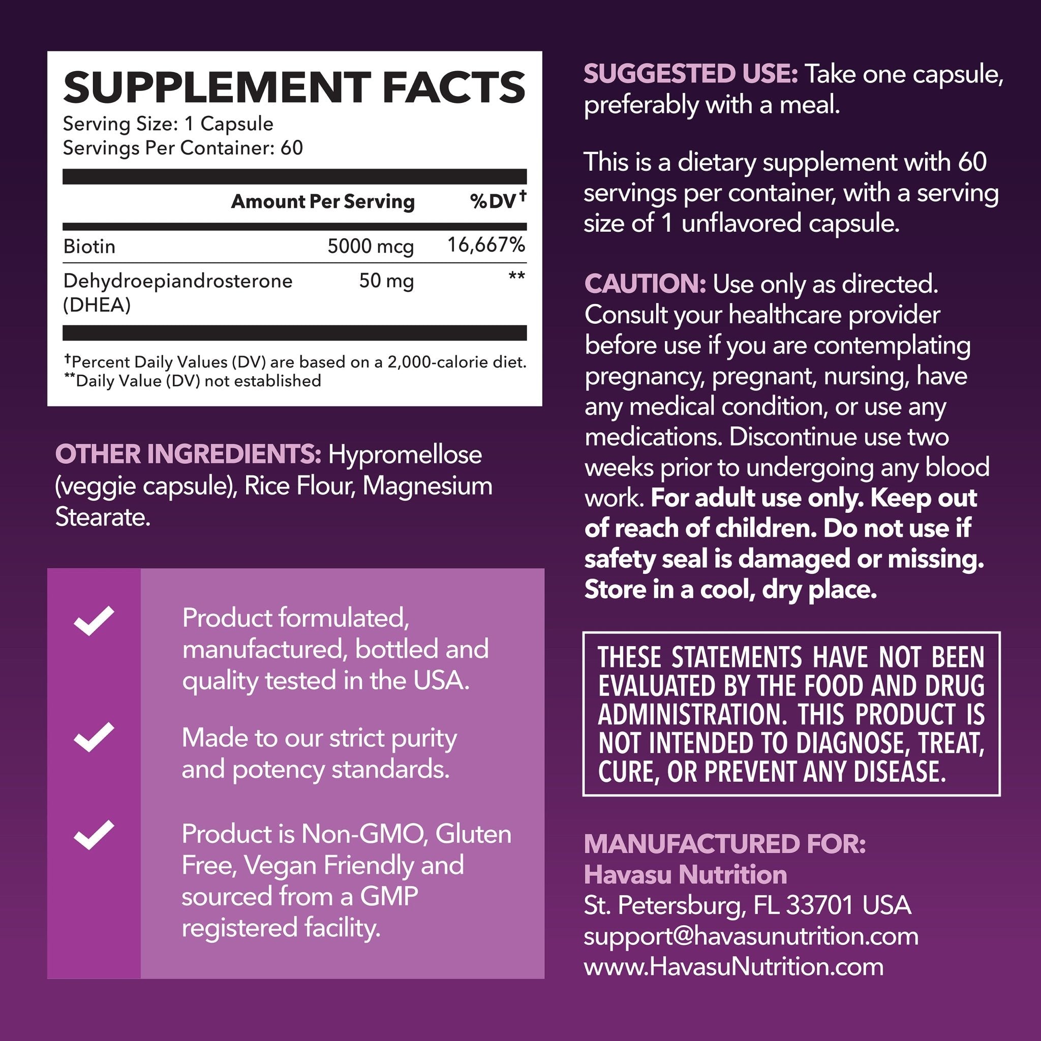 DHEA Capsules for Women, 60ct - Havasu Nutrition
