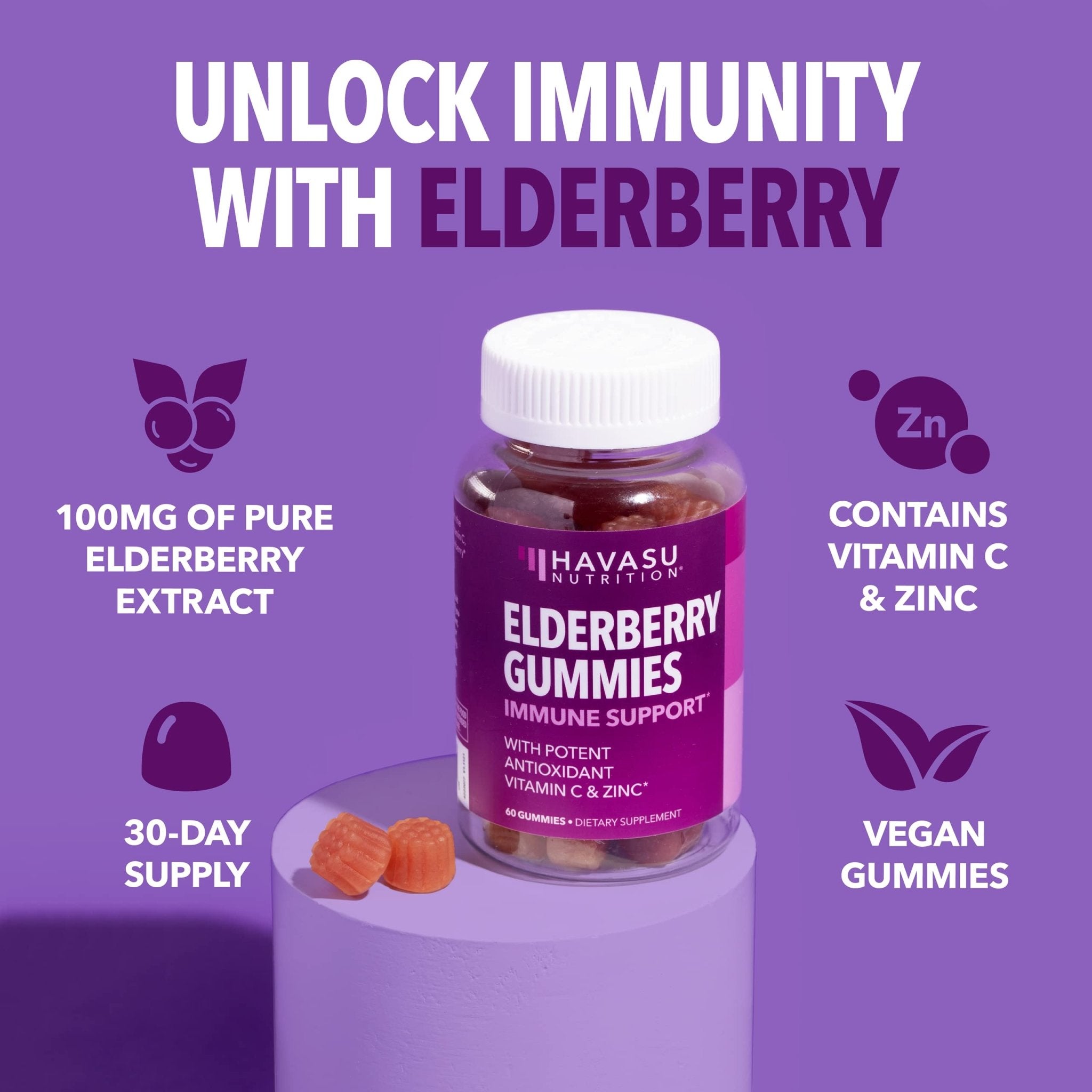 Elderberry Gummies for Adults, Elderberry Flavor - Havasu Nutrition
