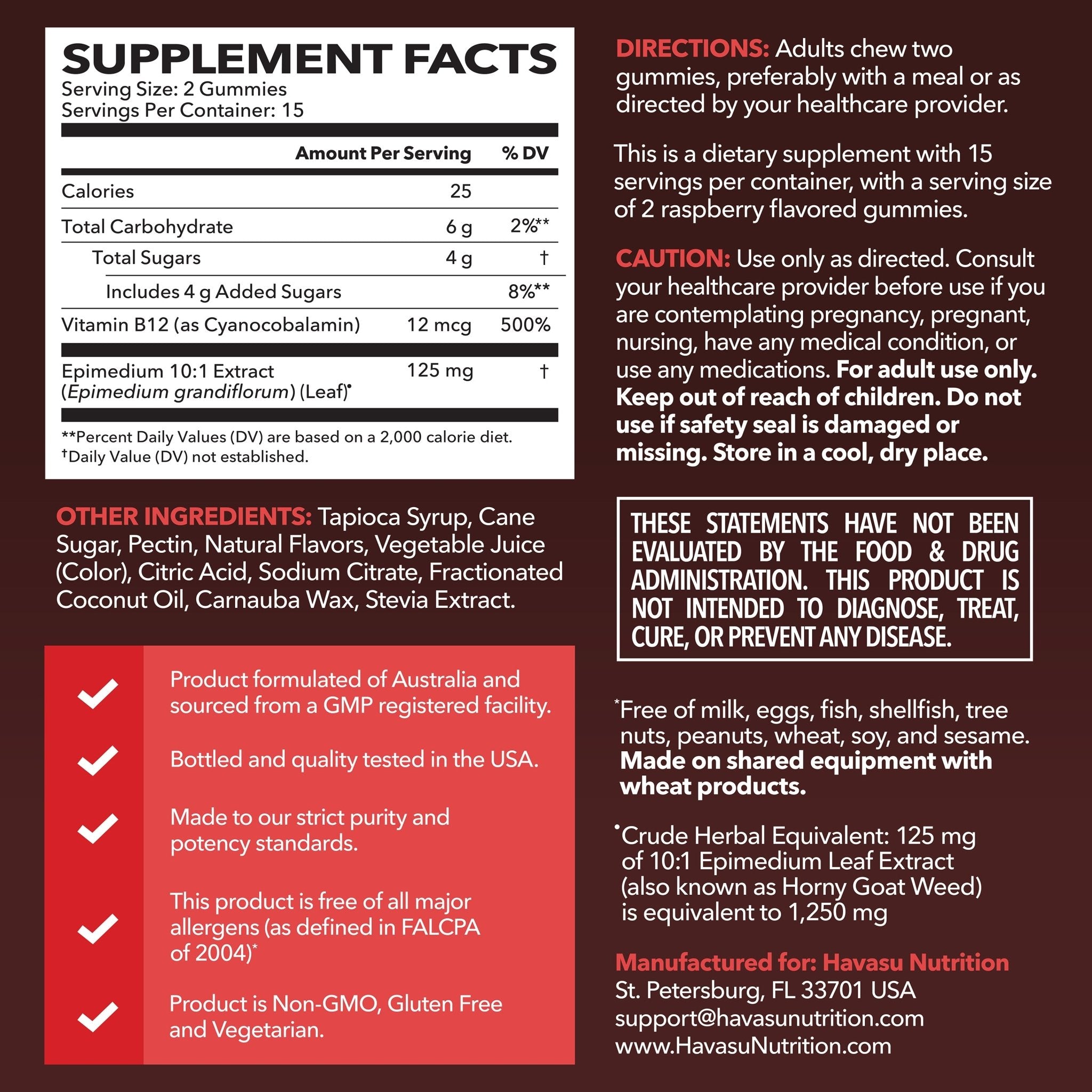 Horny Goat Weed Gummies, Raspberry Flavor - Havasu Nutrition