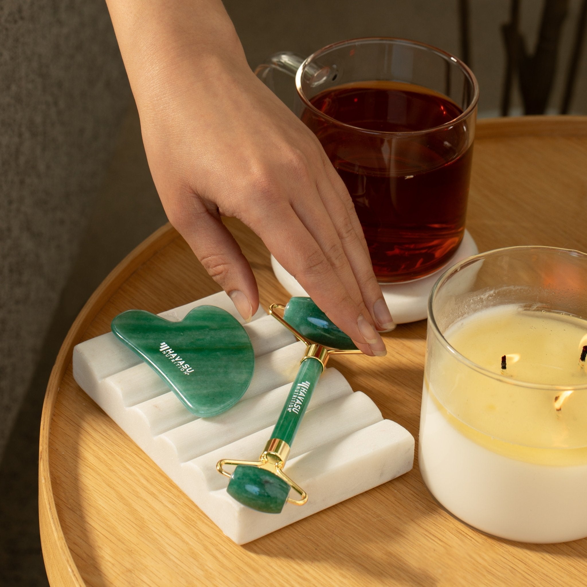 Jade Gua Sha + Face Roller Kit - Lymphatic Drainage Support (1 Jade Gua Sha + 1 Face Roller) - Havasu Nutrition