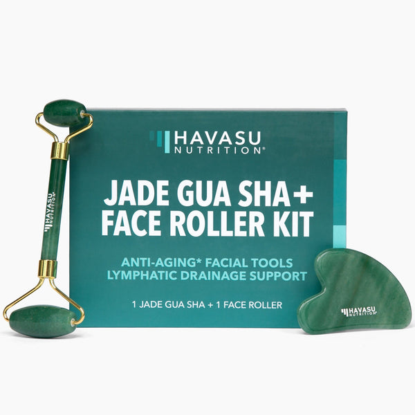 Jade Gua Sha + Face Roller Kit - Lymphatic Drainage Support (1 Jade Gu