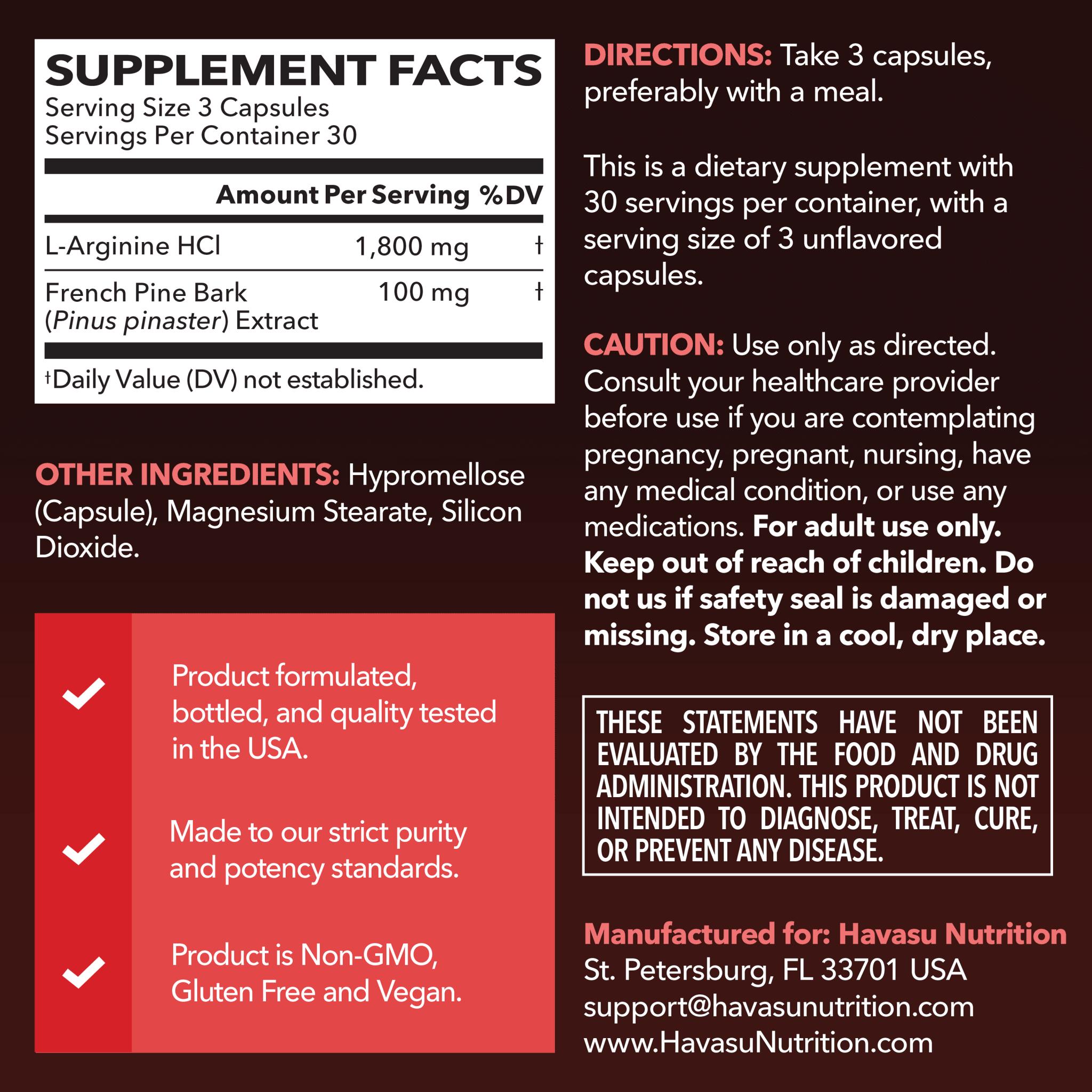 L-Arginine + Pine Bark Capsules - Havasu Nutrition