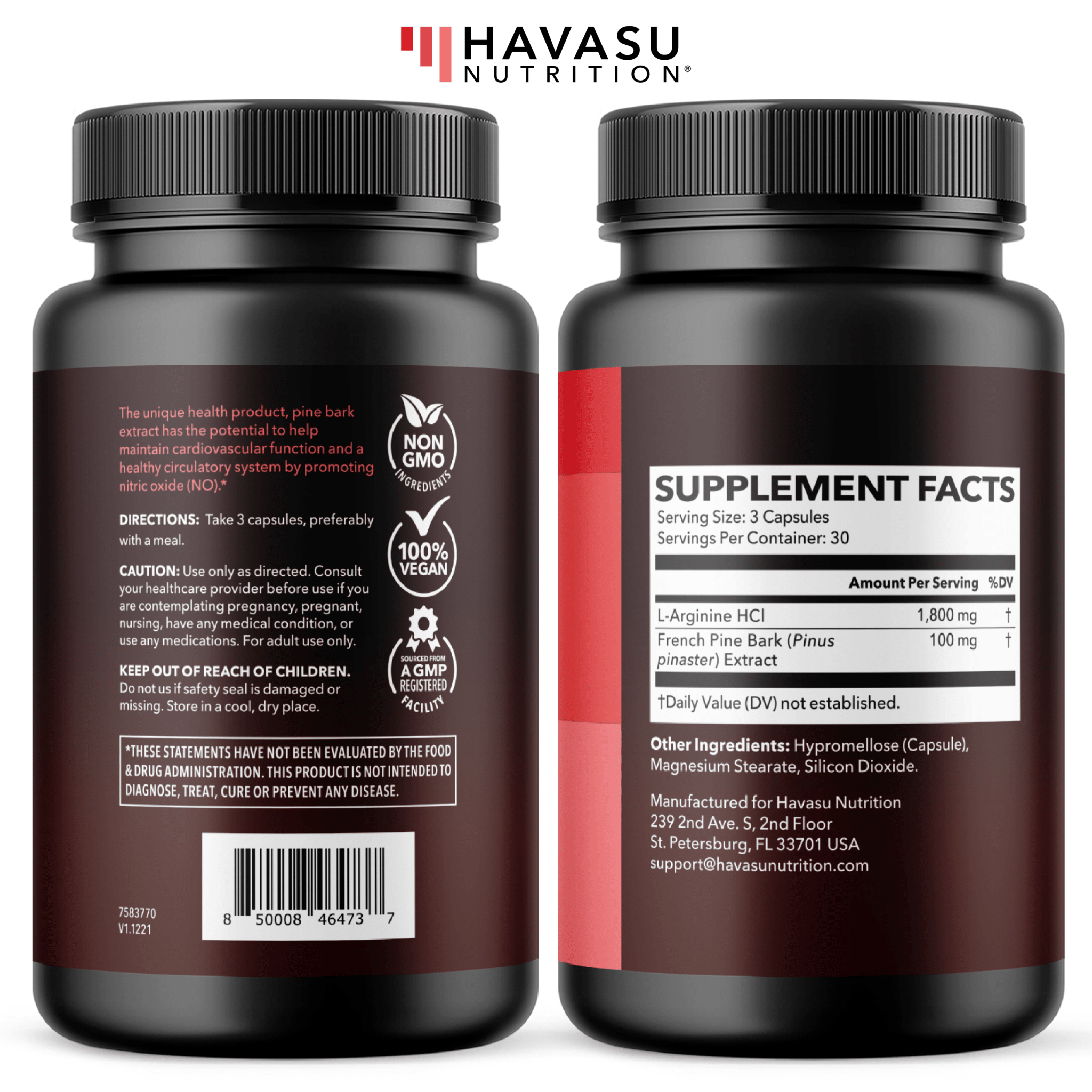 L - Arginine + Pine Bark Capsules, 90ct - Havasu Nutrition