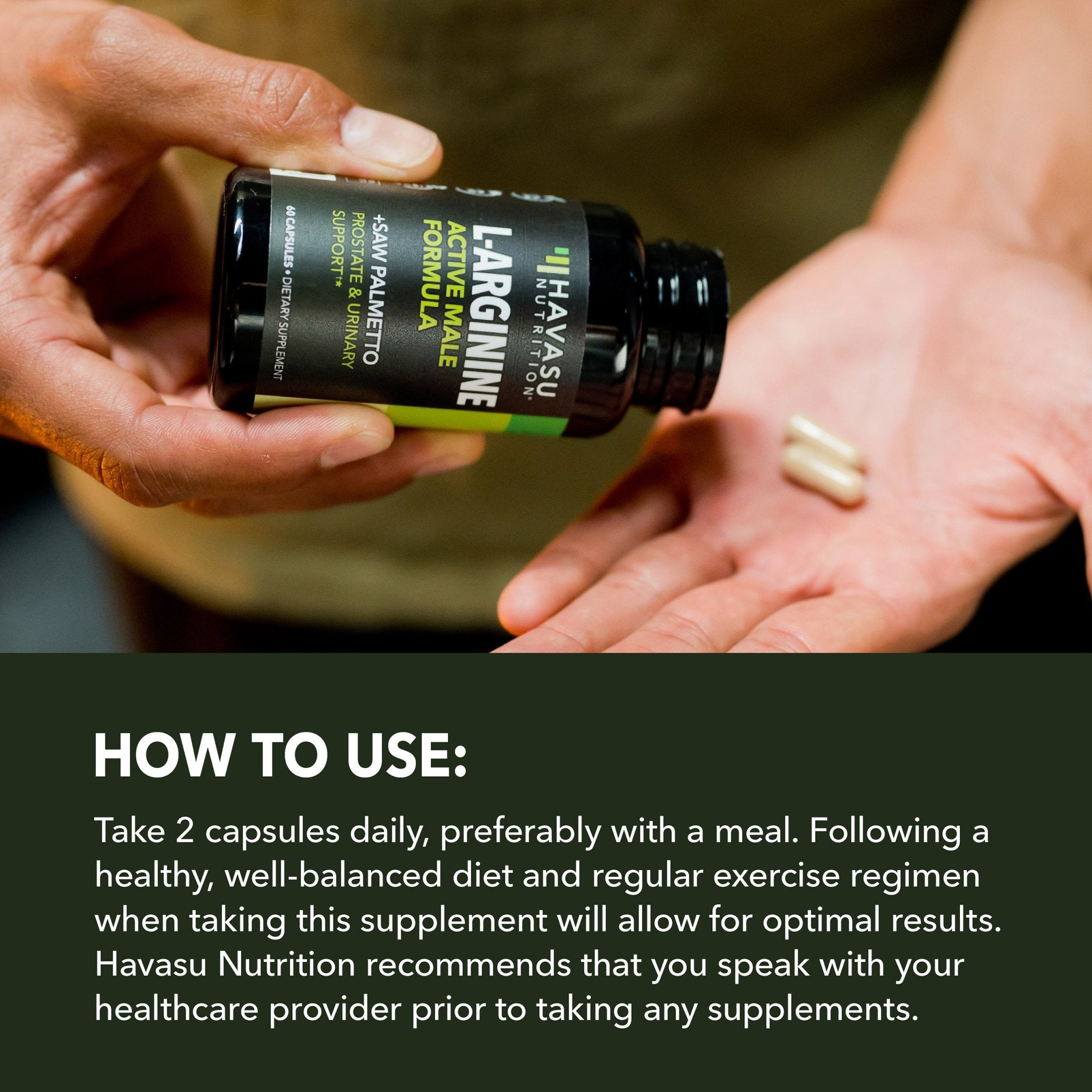 L - Arginine + Saw Palmetto Capsules, 60ct - Havasu Nutrition