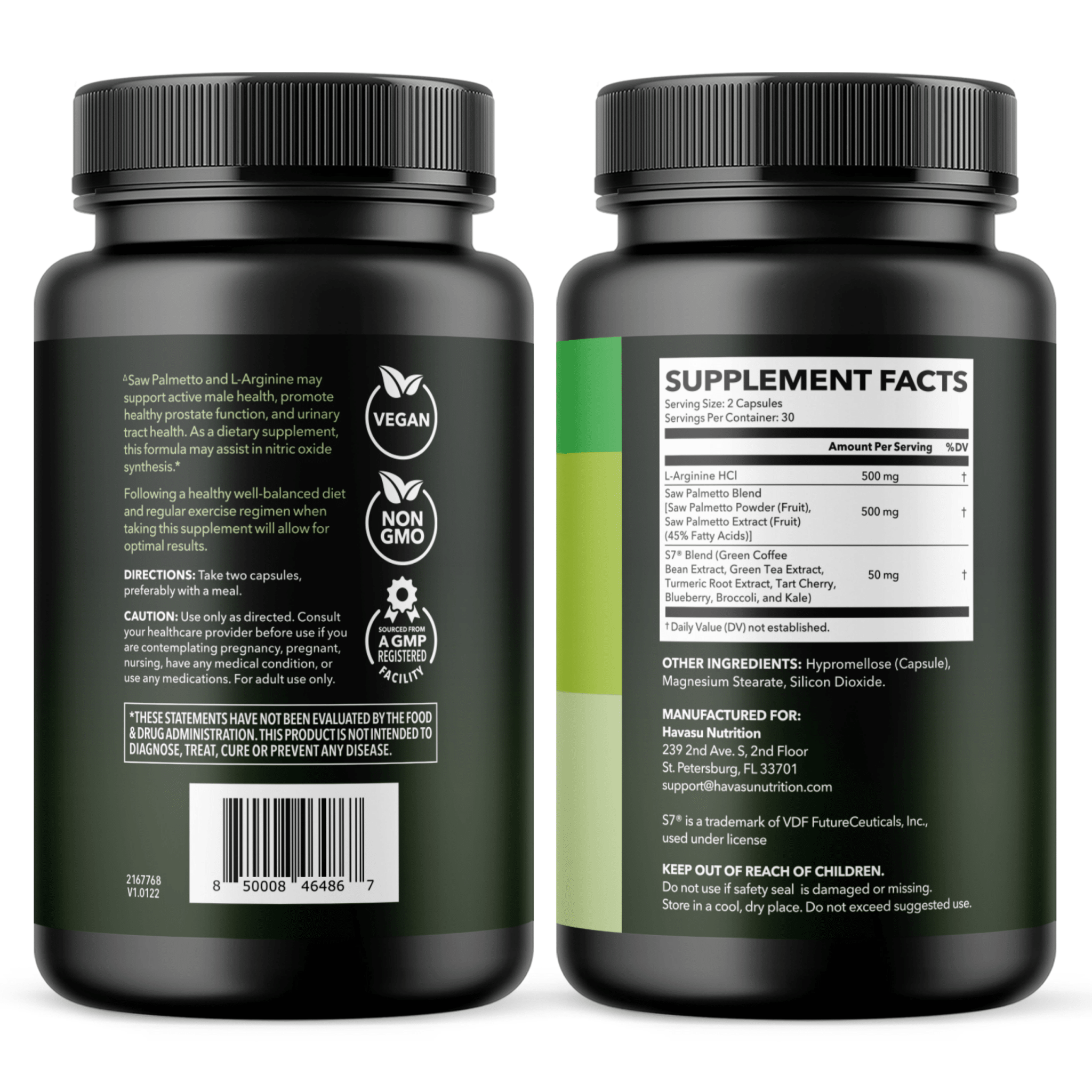L - Arginine + Saw Palmetto Capsules, 60ct - Havasu Nutrition