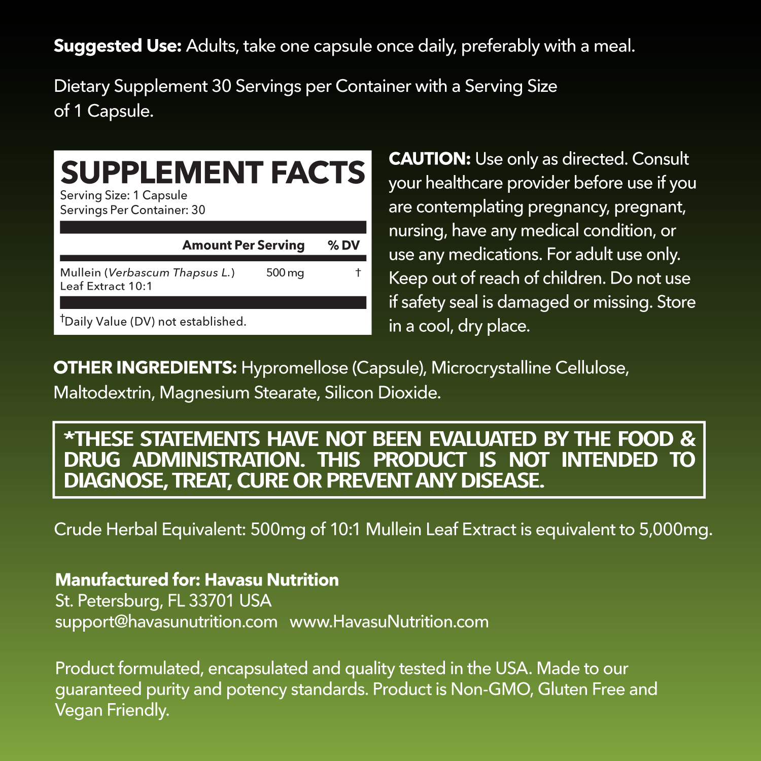 Mullein Leaf Capsules, 30ct - Havasu Nutrition