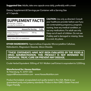 Mullein Leaf Capsules, 60ct - Havasu Nutrition