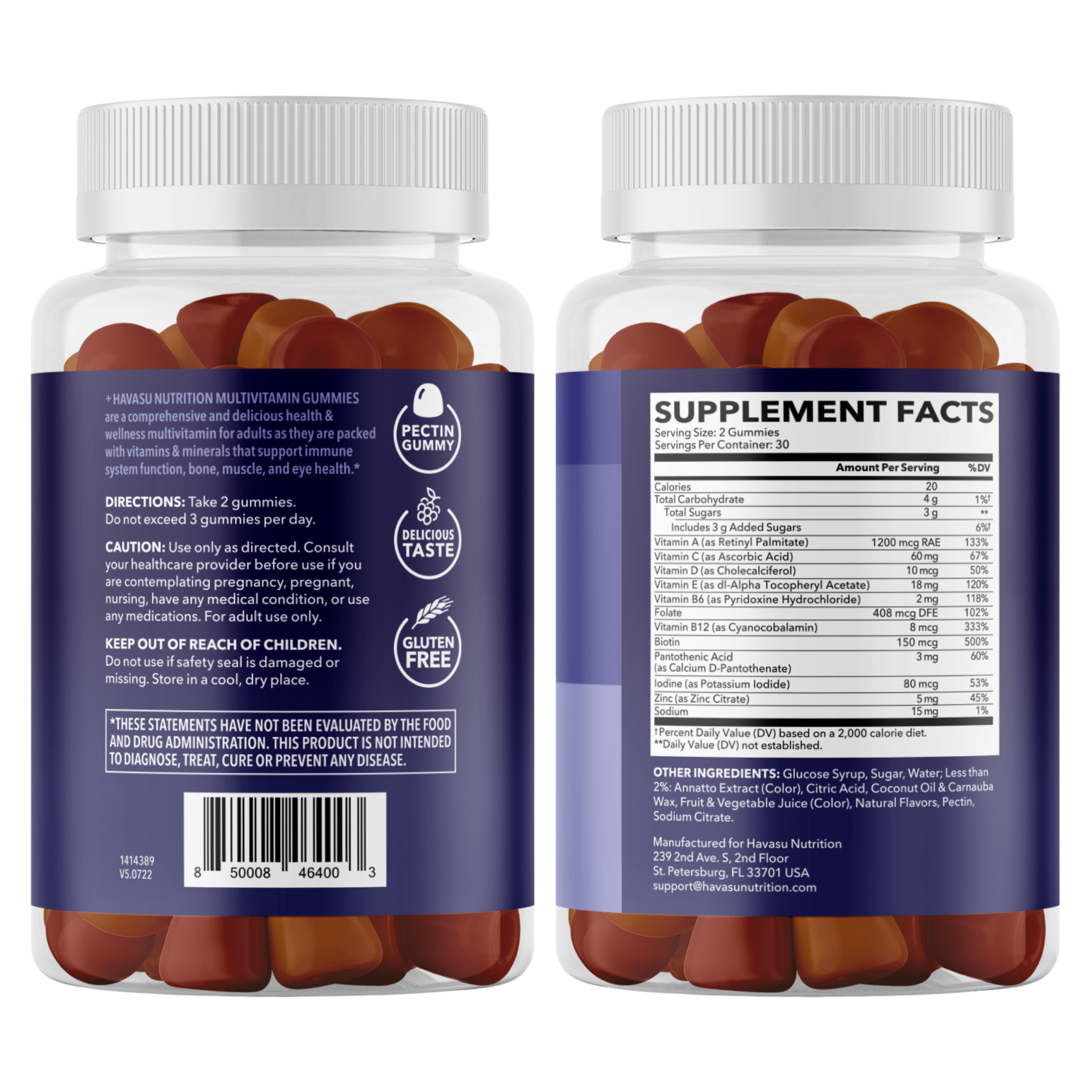 Multivitamin Gummies for Adults, Fruit Flavor, 60ct - Havasu Nutrition