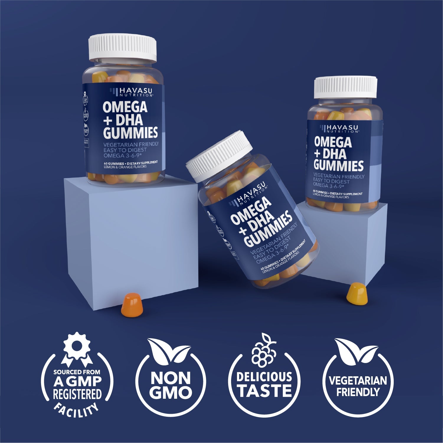 Omega Gummies for Adults, Lemon & Orange Flavors, 60ct - Havasu Nutrition
