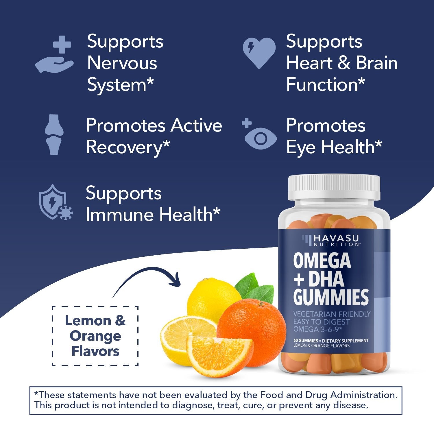 Omega Gummies for Adults, Lemon & Orange Flavors, 60ct - Havasu Nutrition