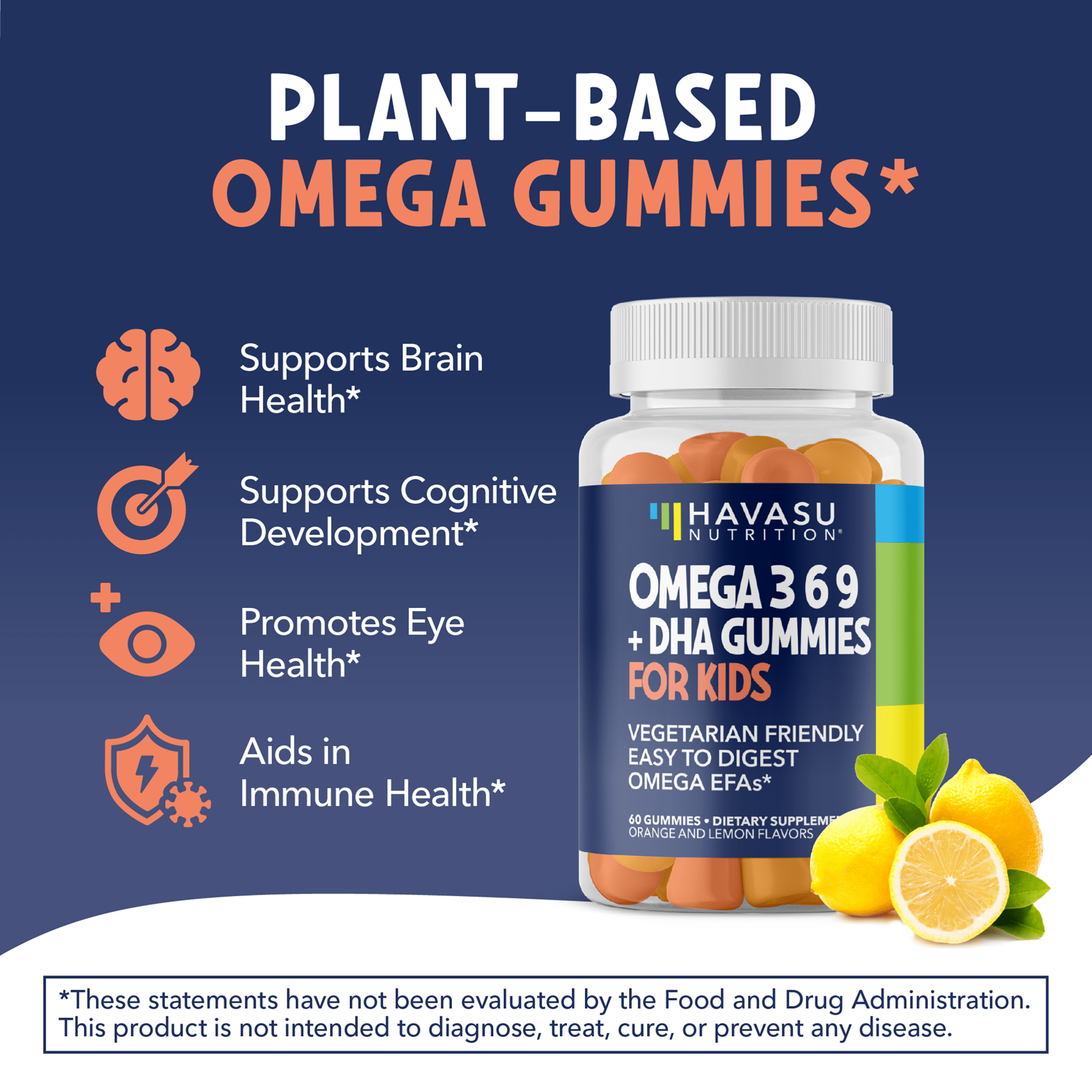 Omega Gummies for Kids, Lemon & Orange Flavors, 60ct - Havasu Nutrition