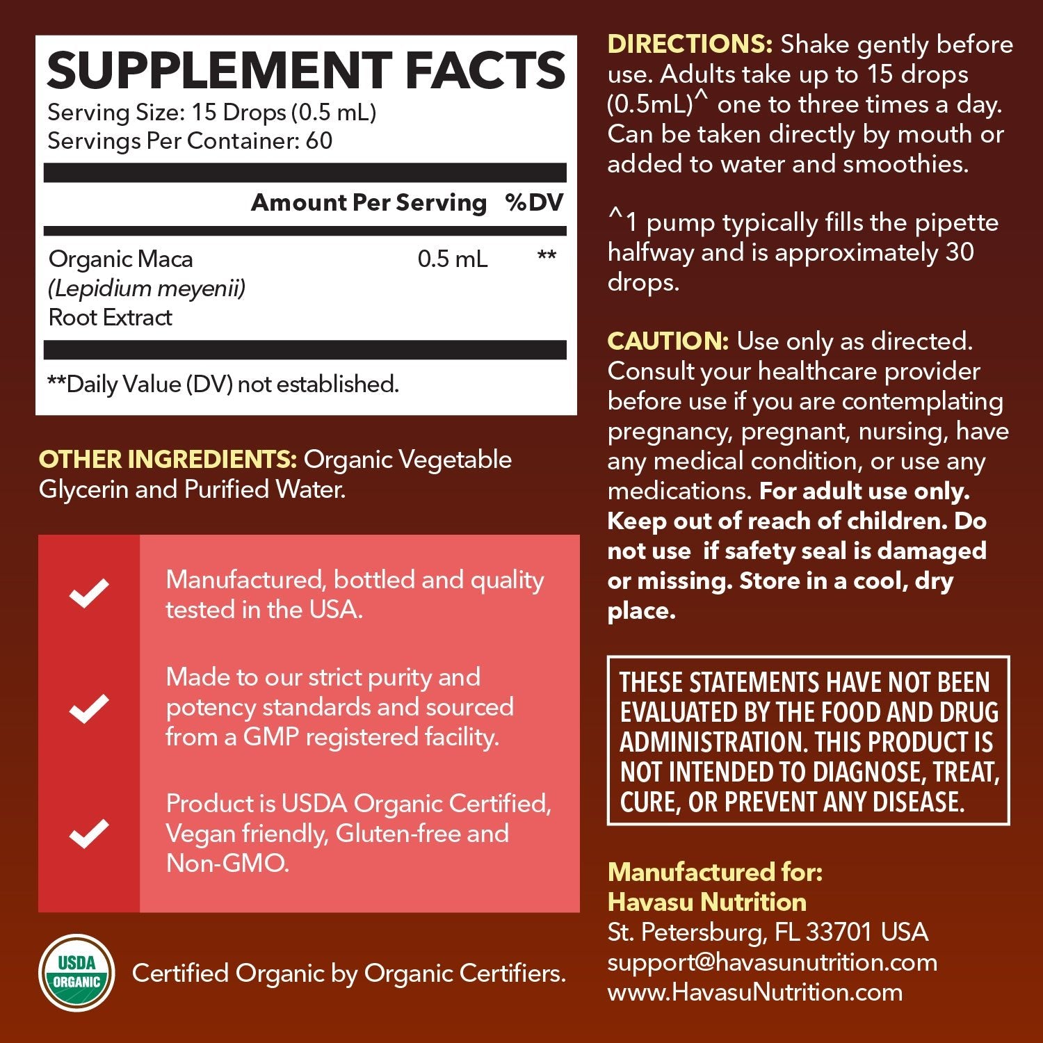 Organic Maca Root Liquid, Unflavored - Havasu Nutrition